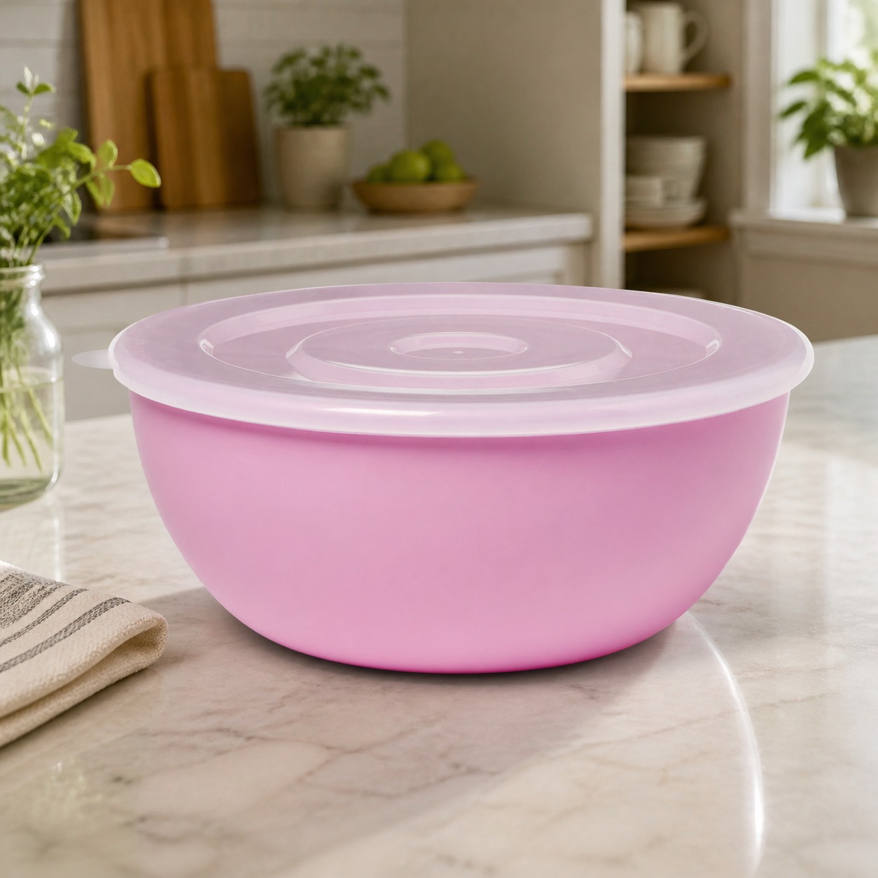 Food Storage Bowls - Mangkuk Merah Muda Dengan Tutup Yang